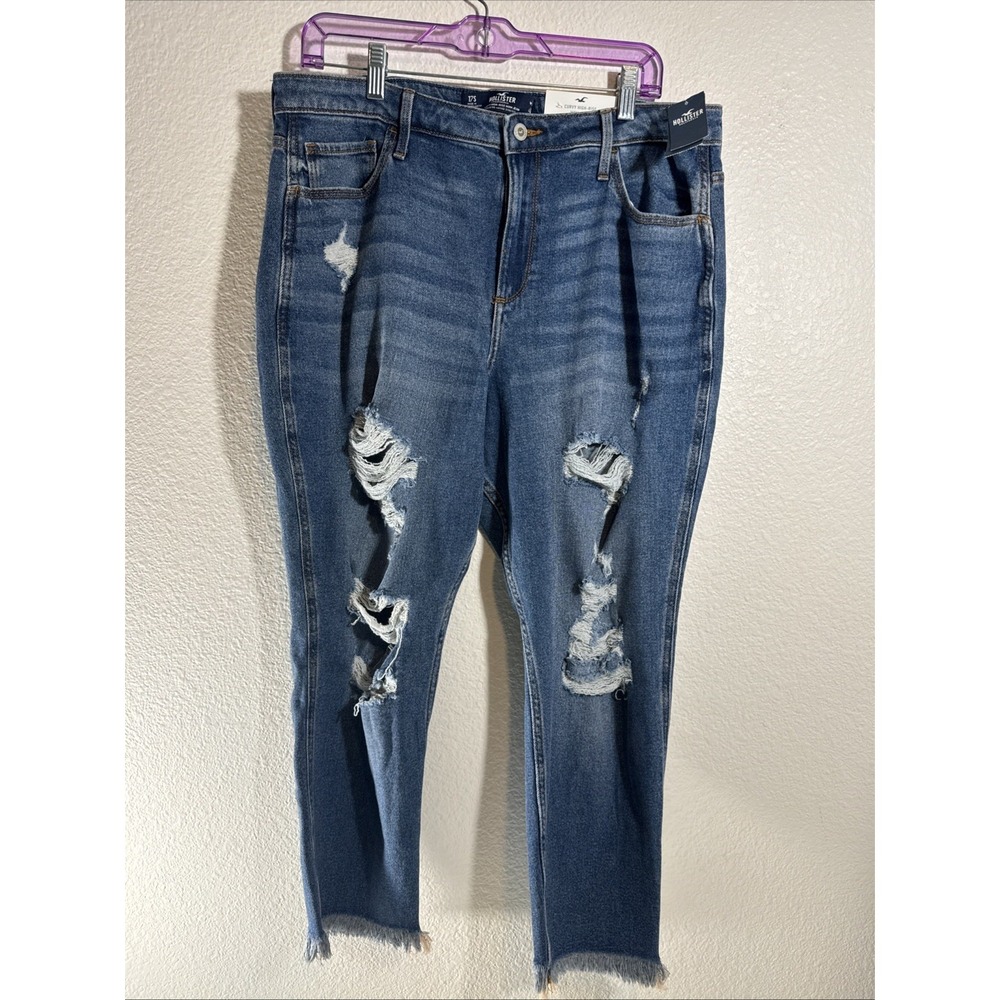 NWT Hollister Womens Curvy High Rise Mom Jeans Size 17S Short W33 L25 Distressed